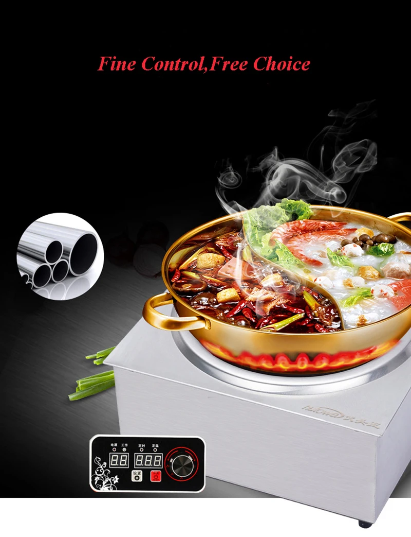 Commercial Induction Cooker Stainless Steel Concave Cooker Knob Tabletop Stove Restaurant Frying Furnace 5000W