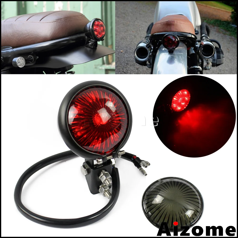 Cafe Racer LED Tail Light Black Motorcycle Brake Tail Light Motorbike Bobber Chopper Scrambler BATES Rear Stop Light