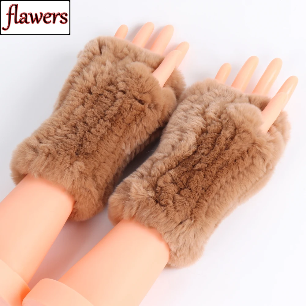 

New Casual Girl Natural Real Rex Rabbit Fur Gloves Women Good Elastic Knitted Rex Rabbit Fur Mittens Real Rex Rabbit Fur Gloves