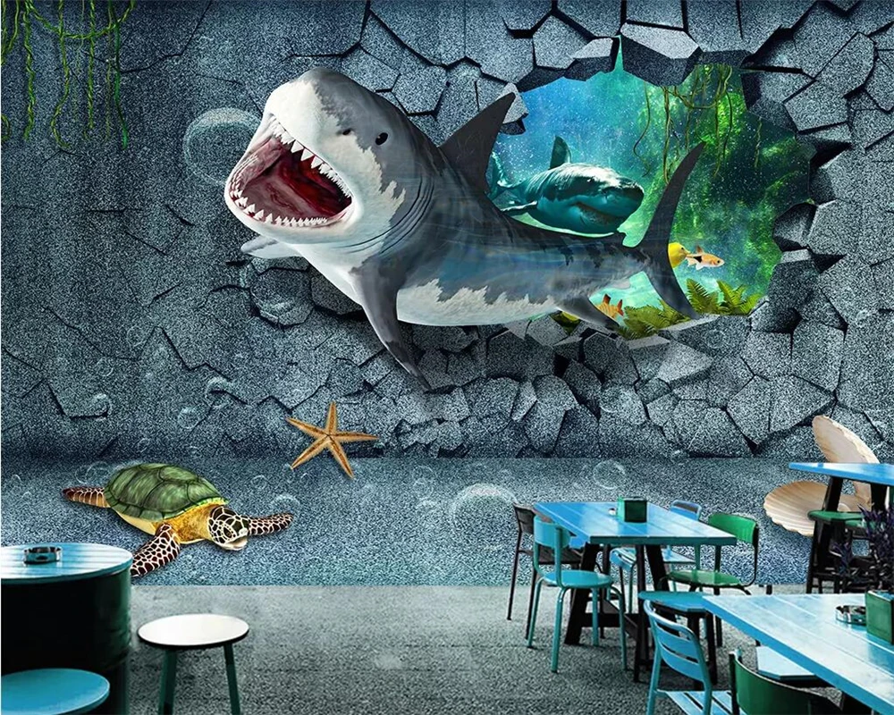 

Beibehang Custom wallpaper underwater world shark wall 3D TV background wall living room bedroom mural 3d wallpaper decoration