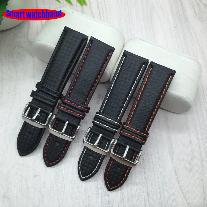 18mm 20mm 22mm 24mm Black Red Stitching Carbon Fiber Leather Watch Band strap sport