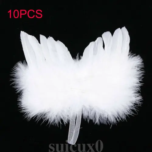 10 pcs Chic Hanging Angel White Feather Wing Christmas Tree Decoration Ornament Wedding Party Decor Movies Photo Props