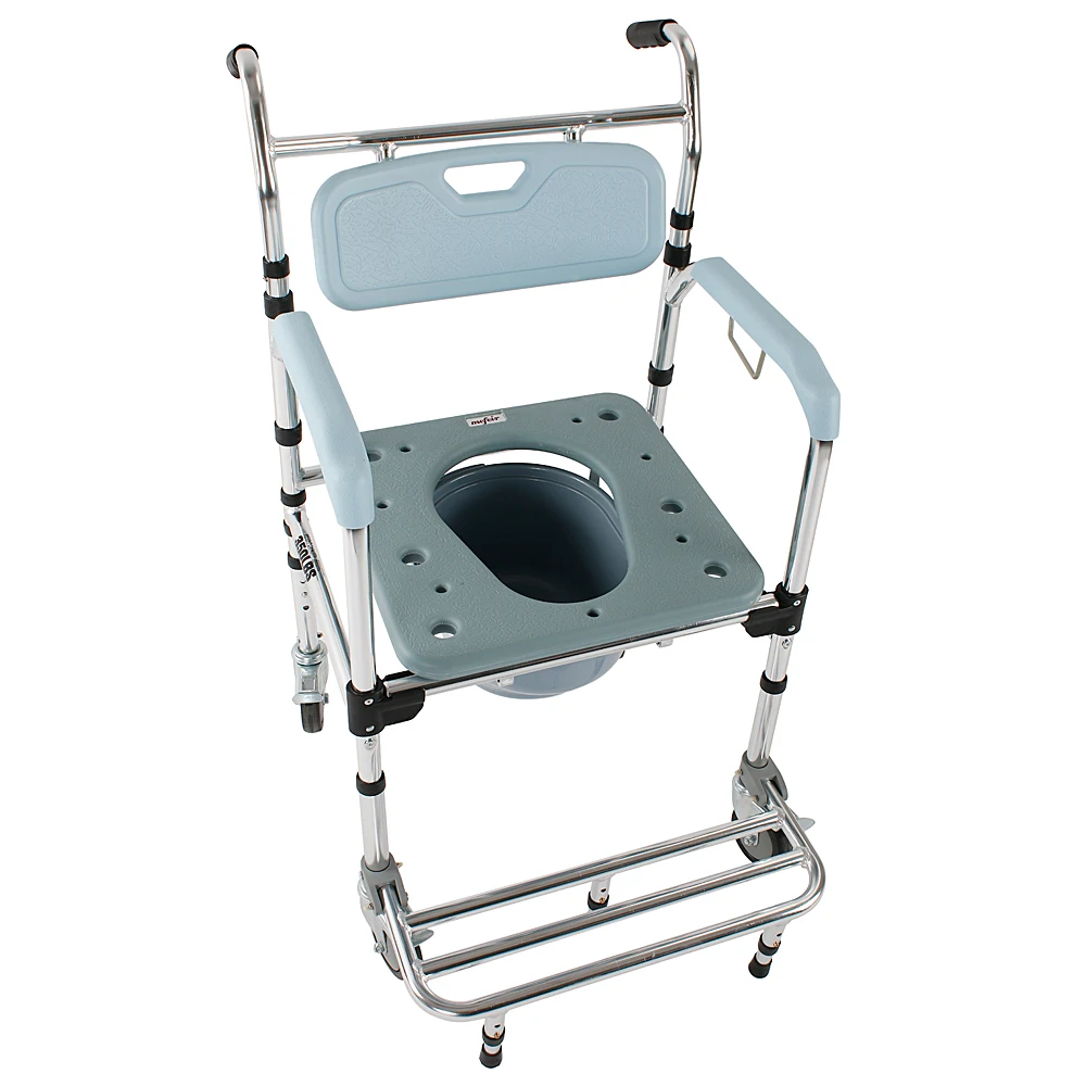 

4 in 1 Multifunctional Aluminum Elder People Disabled People Pregnant Women Commode Chair Bath Chair Light Blue