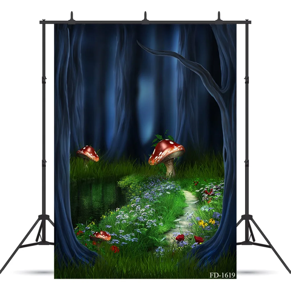 

Mushroom Tree Grass Photography Backdrop For Photograph Accessories Children Kids Baby Cloth Printed Background Photo Studio