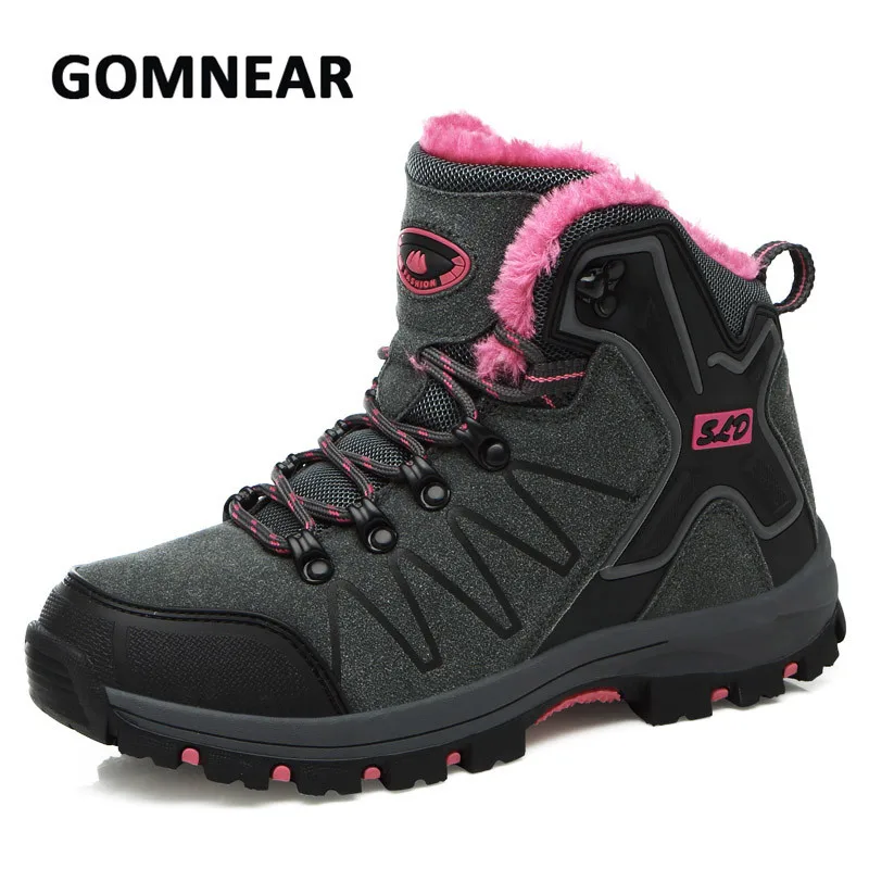 

GOMNEAR Female Hiking Shoes Outdoor Breathable Autumn Plus Cotton Warm Sports Boots Trekking Camping Mountain Climbing Sneakers