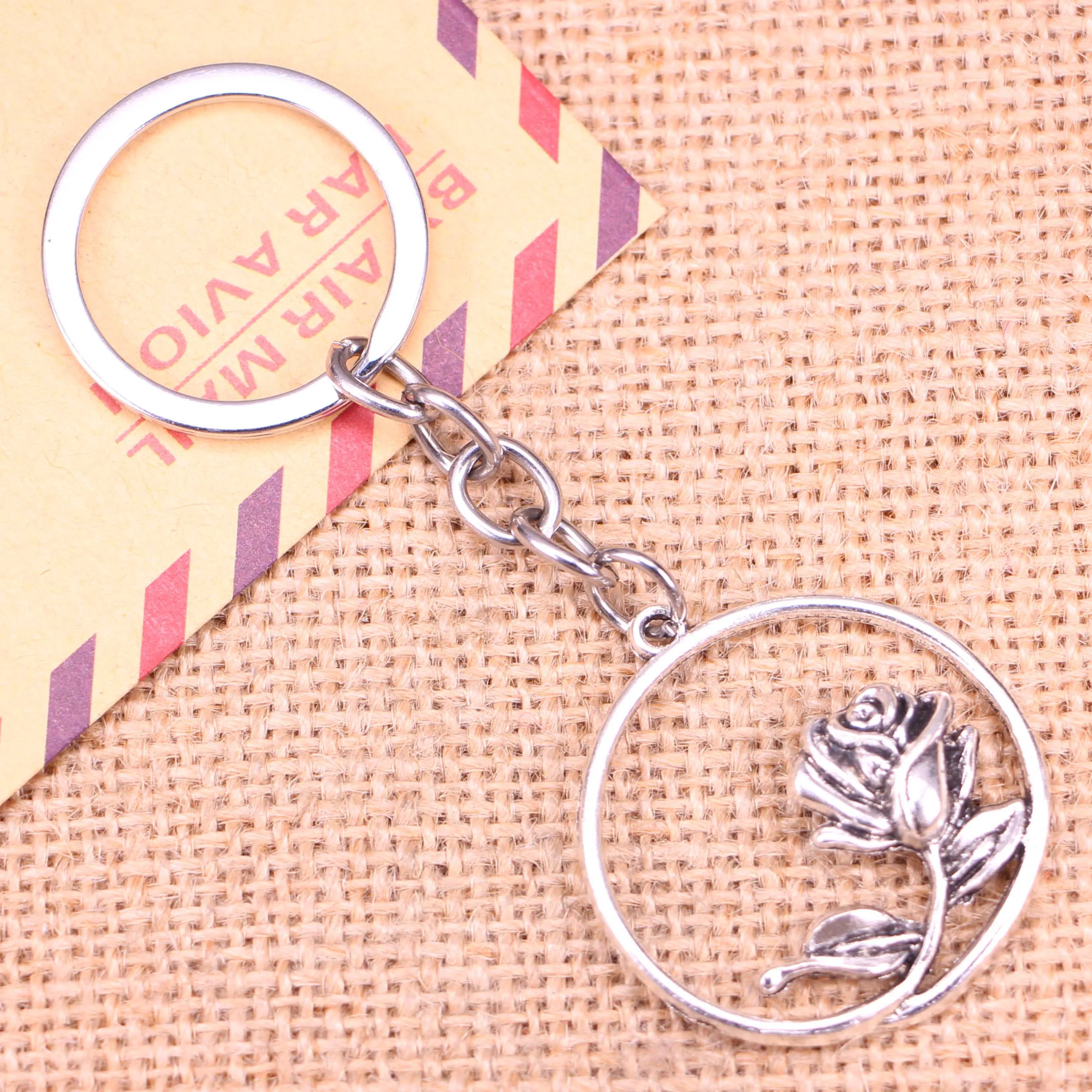 20pcs New Fashion Keychain 36x33mm rose flower Pendants DIY Men Jewelry Car Key Chain Ring Holder Souvenir For Gift