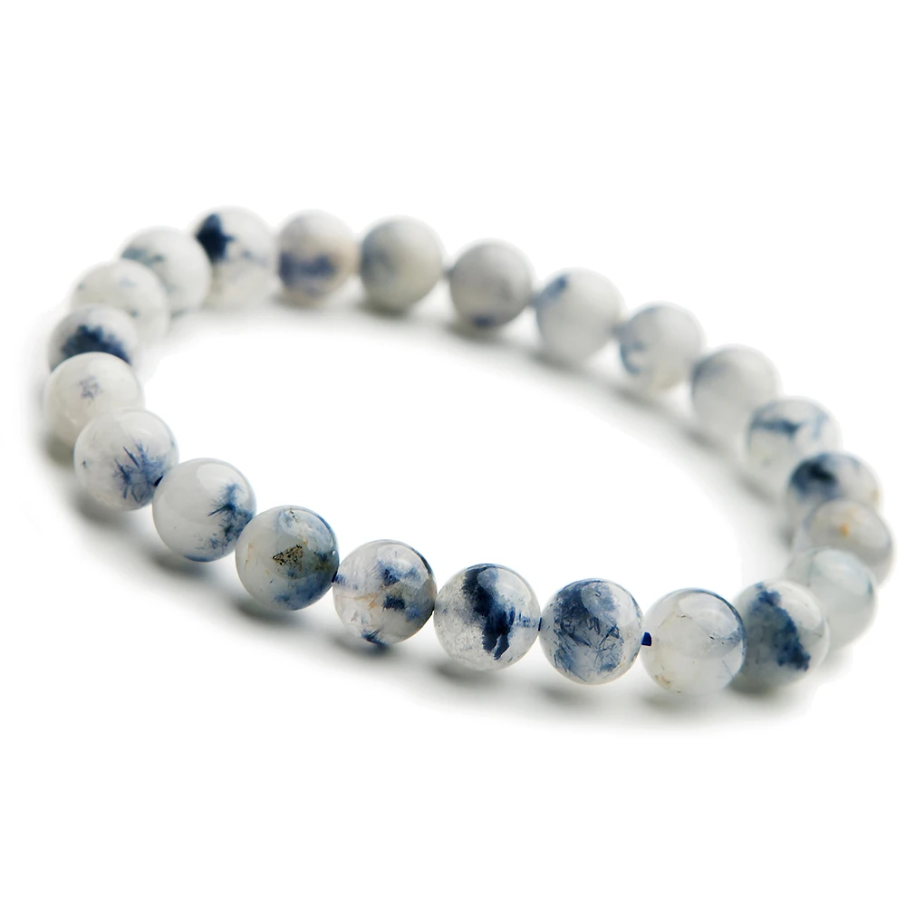 

Natural Blue Dumortierite Quartz Bracelet Blue Rutilated Women Clear Round Beads 7mm 8mm 9mm Clear Beads Stone Rare Brazil AAAA