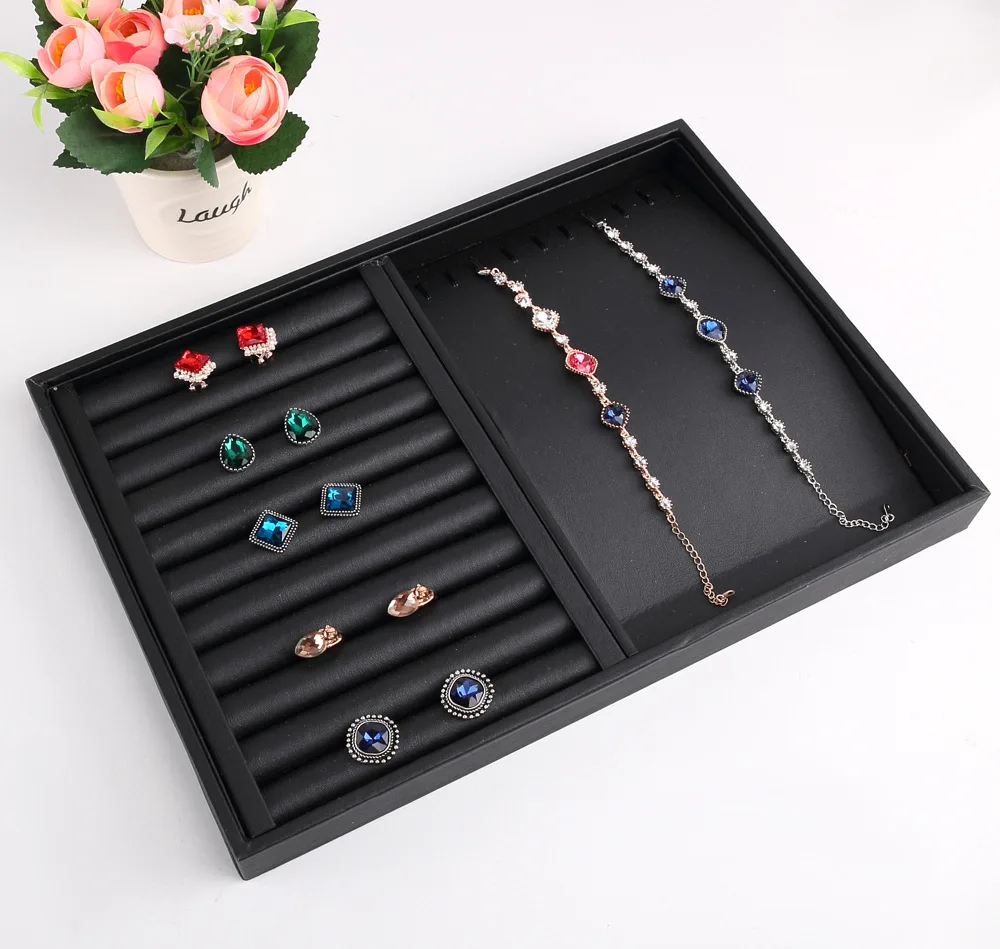 Hochwertige Schmuckschatulle aus schwarzem PU-Leder für Ringe, Halsketten, Anhänger, Organizer, Ohrstecker, Aufbewahrung, Schmuck-Display