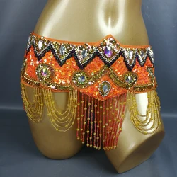 Wholesale New design Women's Sequins Belly Dance Costume Hip Scarf Wrap Handmade Bellydance Belt with Tassel Beads Waist Chain