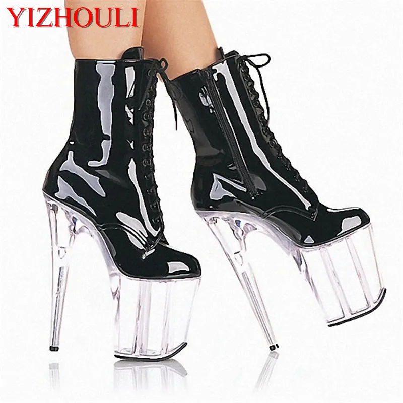 Sexy 20cm transparent platform nightclub pole dancing low boots, women's high heel dancing shoes, many color customization