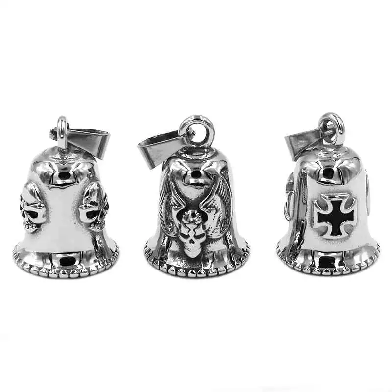 One Percent 1% ER Skull Biker Bell Pendant Stainless Steel Wing Cross Number13 Pendant P0506 (No bell sound)