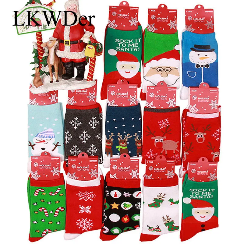 

5 Pairs Women Socks Meias Warm Sweat Deodorant 15 Old Man Elk Snowman Cotton Women's Socks New Year Christmas Festival Red Socks