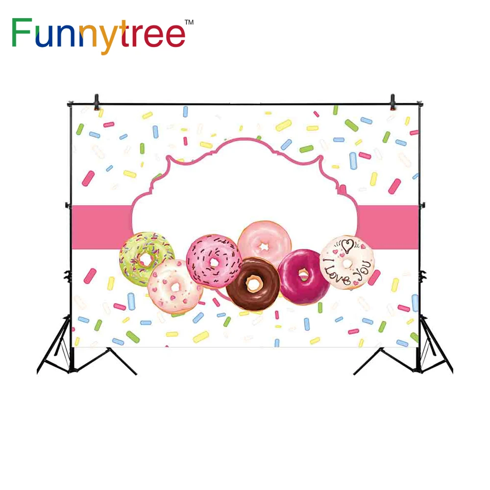 Funnytree customize vinyl photography backdrop colorful Donut dessert pink sweet frame birthday newborn birthday photocall