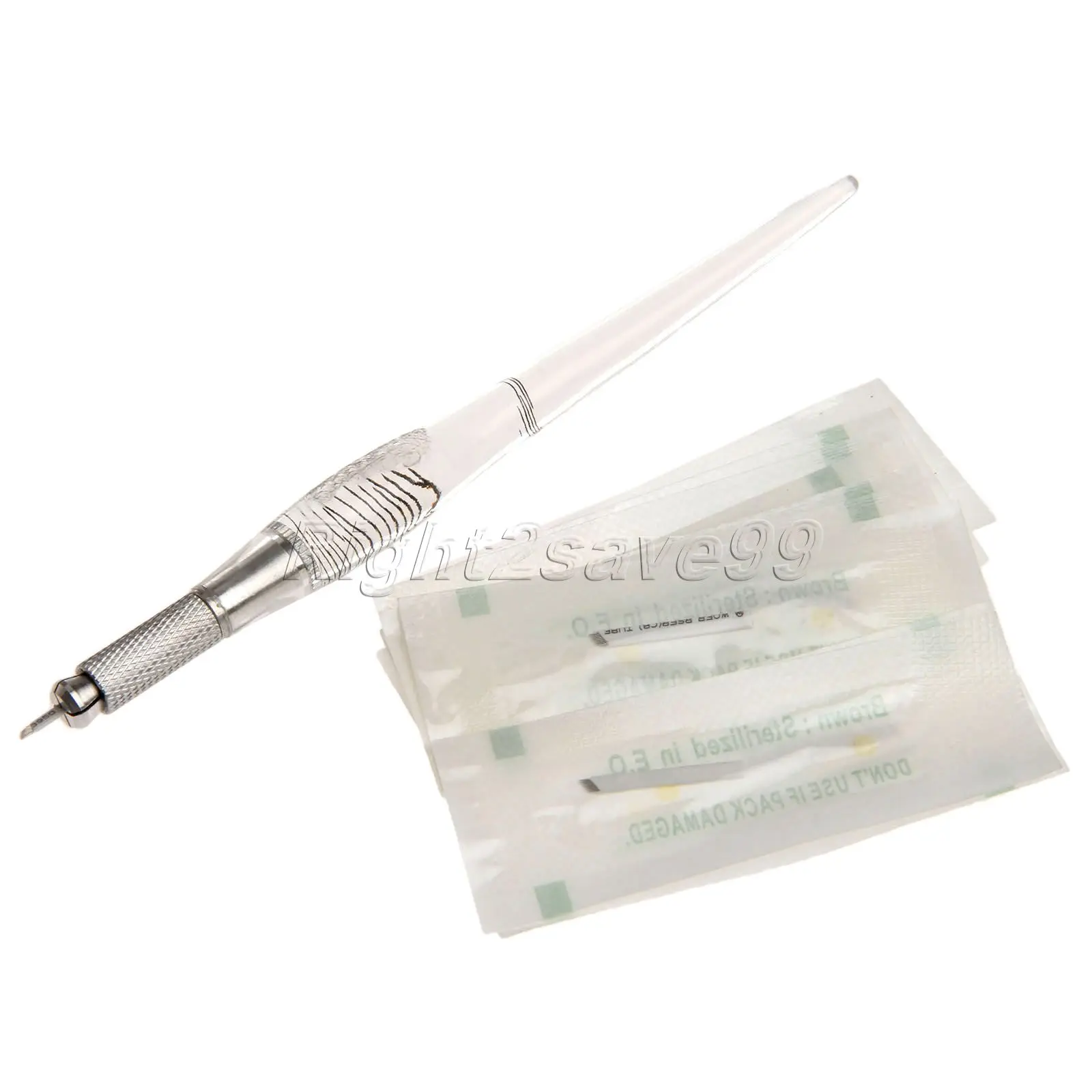 

Manual Eyebrow Tattoo Transparent Pen + 50 PCS 9 Pin Tattoo Blade Needles PCD Permanent Makeup Needle Sterilization Microblading