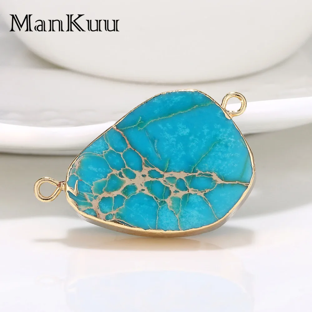 Mankuu Irregular Natural Stone Connectors Charms Wholesale Gold Plating Sea Sediment Jaspers Stone Connectors For Jewelry Making