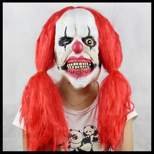 Free shipping Halloween Party Cosplay Funny Halloween Latex scary clown mask with red hair Jester joker face Mask Costume dress