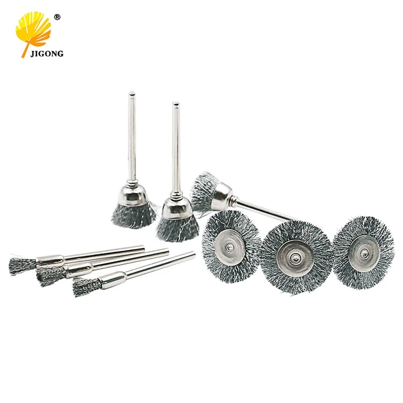 JIGONG 9pcs Steel brush Wire wheel Brushes Die Grinder  Rotary Tool Electric Tool for the engraver