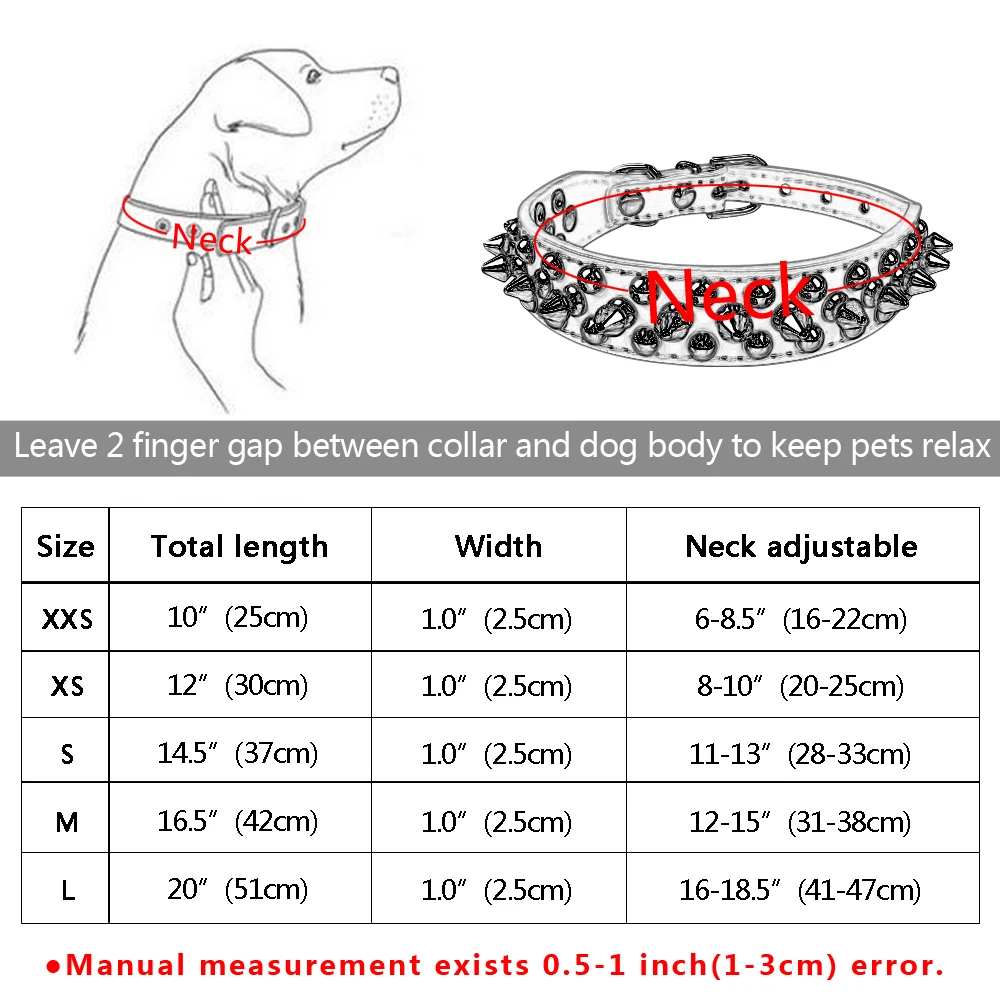 Cool Spiked Rivet Studded PU Leather Dog Pet Collars For Small Medium Dogs and Cats Puppies 5 Colors XXS XS S M L