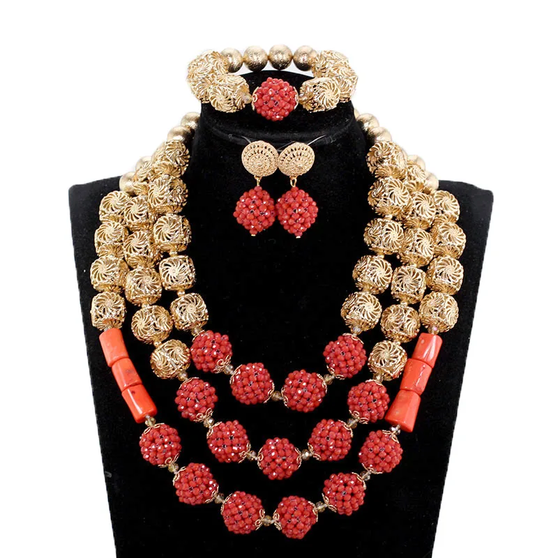 Luxury New 2018 Latest Deep Yellow Beaded African Costume Jewelry Set Wedding Bib Crystal Statement Necklace Set Mustard ABH782