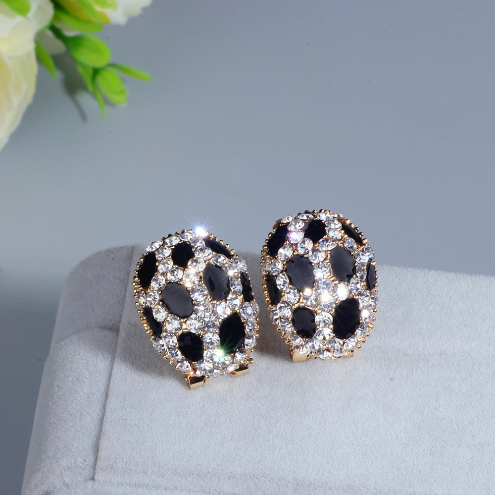 Trendy Luxury Crystal Ear Stud Earrings for Women Girls Gold Color Charm Rhinestone Leopard Print Stud Earring Wholesale WX084