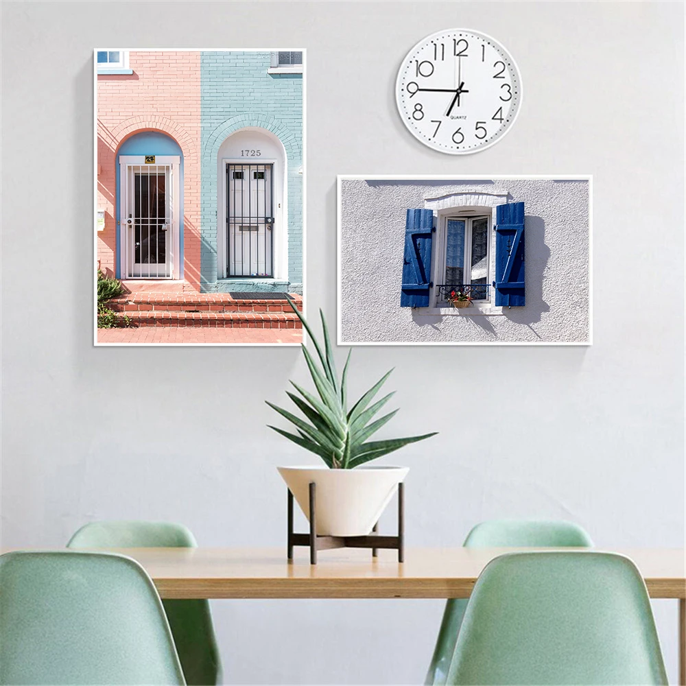 Cuadro Decorative Wall Art Canvas Blue Building Windows Poster Wall Picture For Living Room Home Decoration Modern Painting