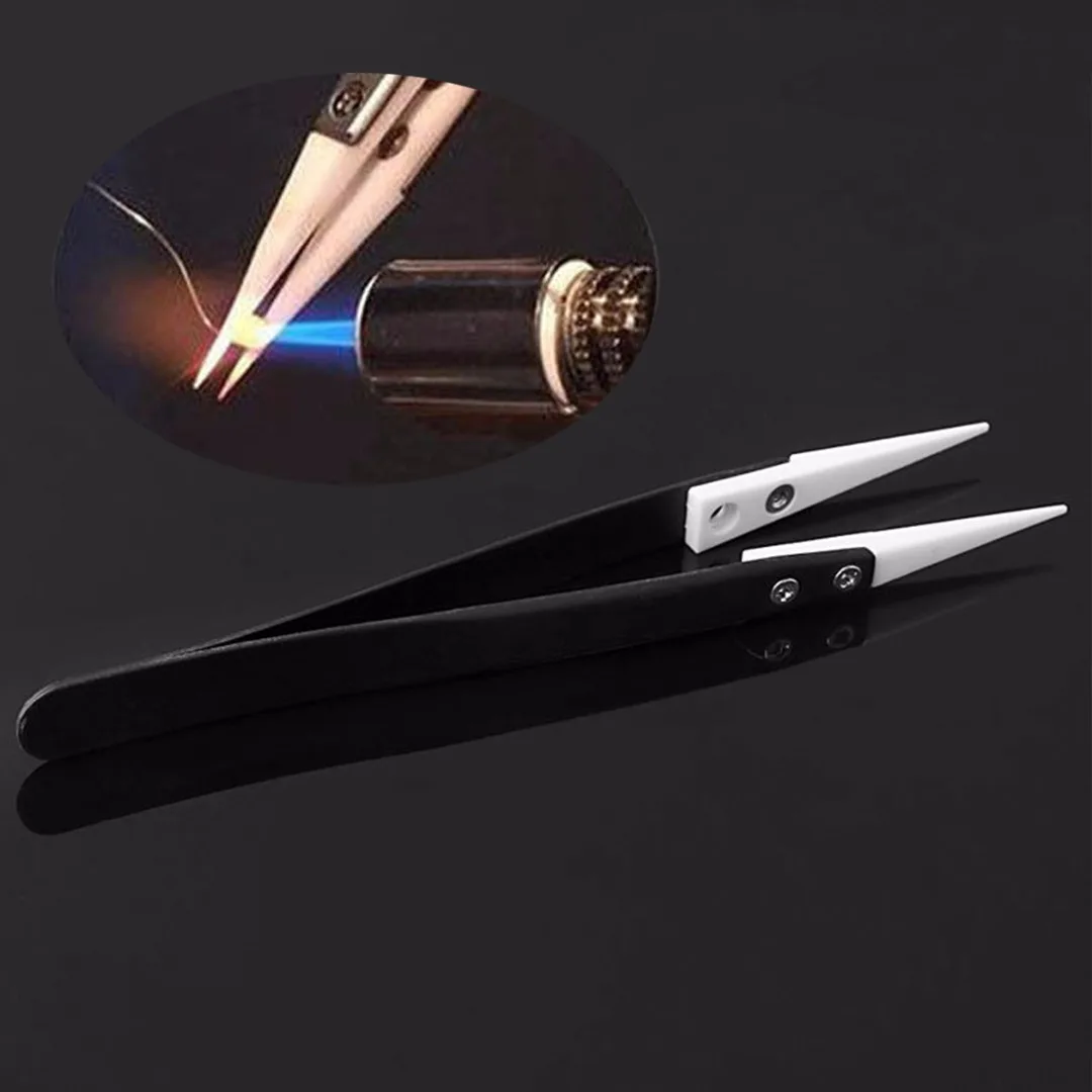 1pcs New Ceramic Tipped Stainless Steel Tweezer Fine Pointed Tips Heat Resistant Hand  tools