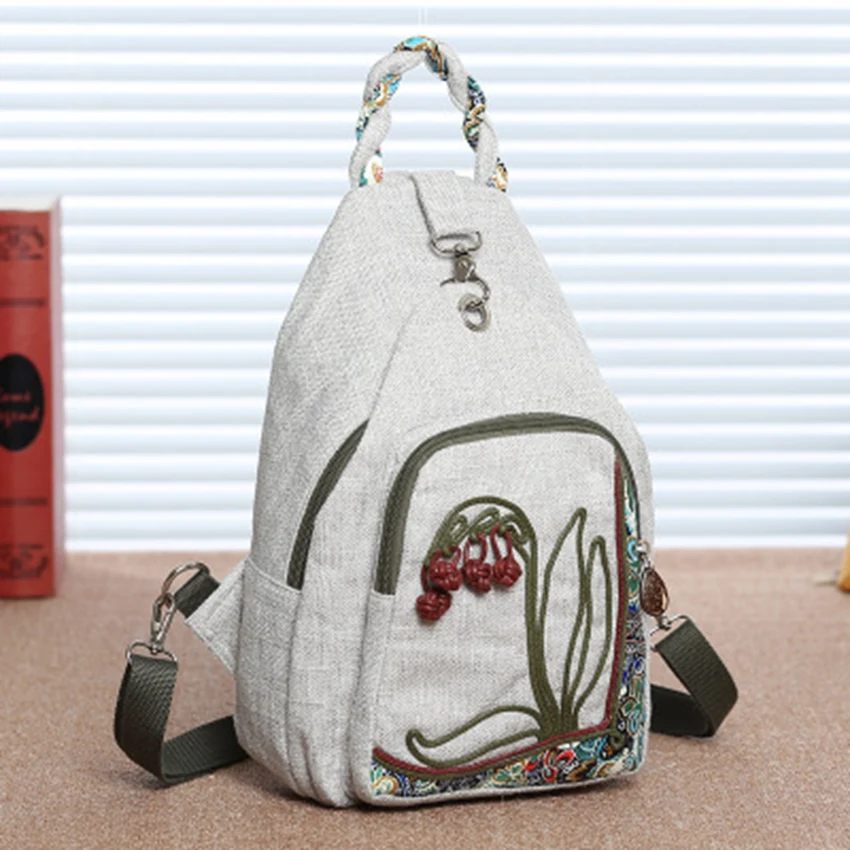 New women's bag national wind mini backpack canvas chest bag literary chest bag personality small backpack travel leisure