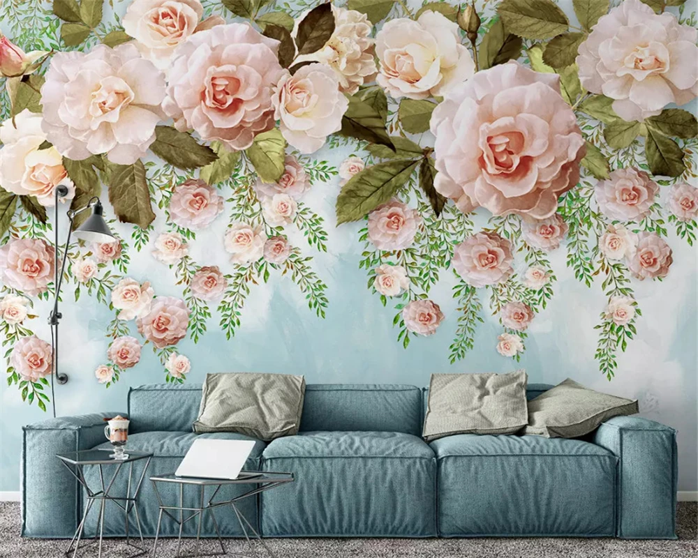 beibehang Modern 3d wallpaper hand-painted oil painting floral European 3D background wall decorative Photo mural wallpaper