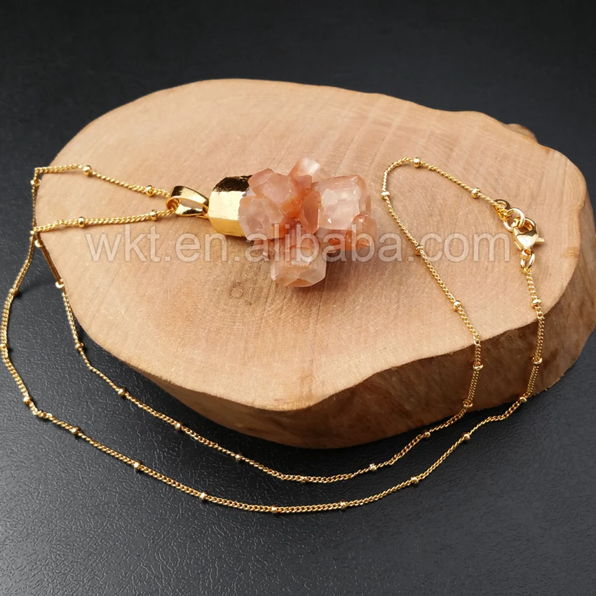 WT-N911 Wholesale Natural Aragonite Crystal Necklace With Gold Color Beautiful Flower-shaped Vaterite Necklace Jewelry