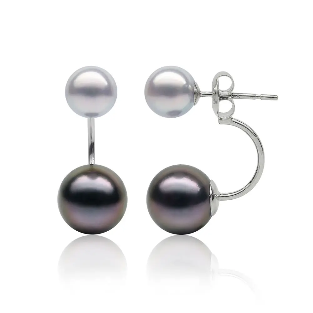 

Free Shipping 6.5-10mm Multicolor Real Akoya Tahitian Pearl Drop Earrings 14K White Gold