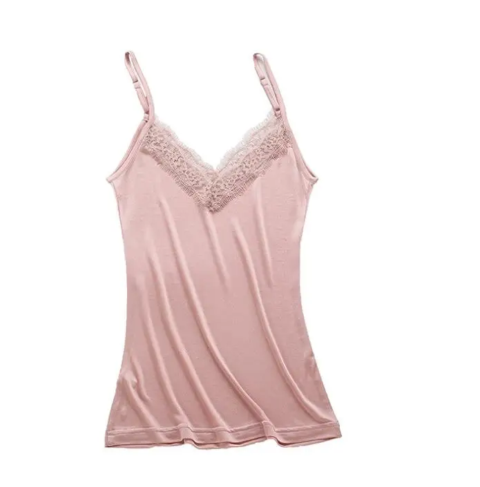 1pc 50% Silk 50% Viscose V neck Lace Camisole Top Vest Shirt Sleepwear Spaghetti Strap M-2XL TA005