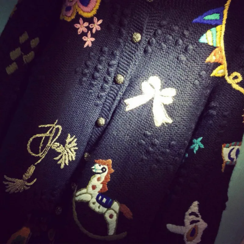 Autumn Winter Women Cardigans Sweaters Luxury Brand Design Knitted Christmas Sweater High Quality Cartoon Embroidery Cardigans