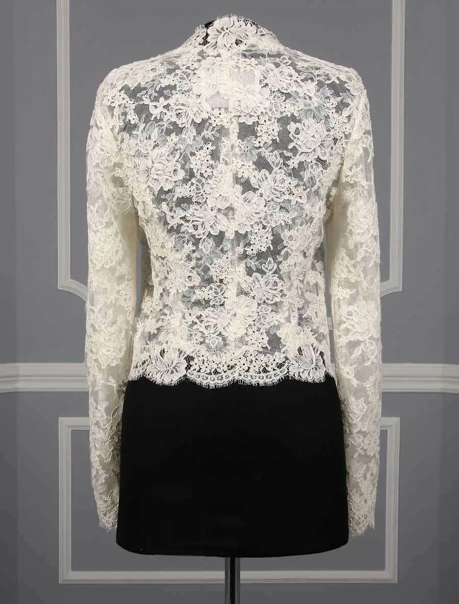 

New V-Neck Wedding jackets Bridal Lace Bolero Top Long Sleeve Women Lady Formal Wraps Custom Size S M L XL Jacket