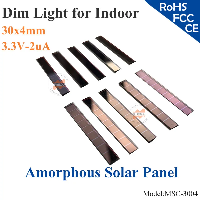 30x4mm 3.3V 2uA dim light Thin Film Amorphous Silicon Solar Cell ITO glass for indoor Product,calculator,toy,0-3V battery