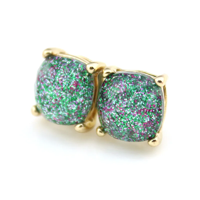 Small Square Opal Glitter Stud Earrings