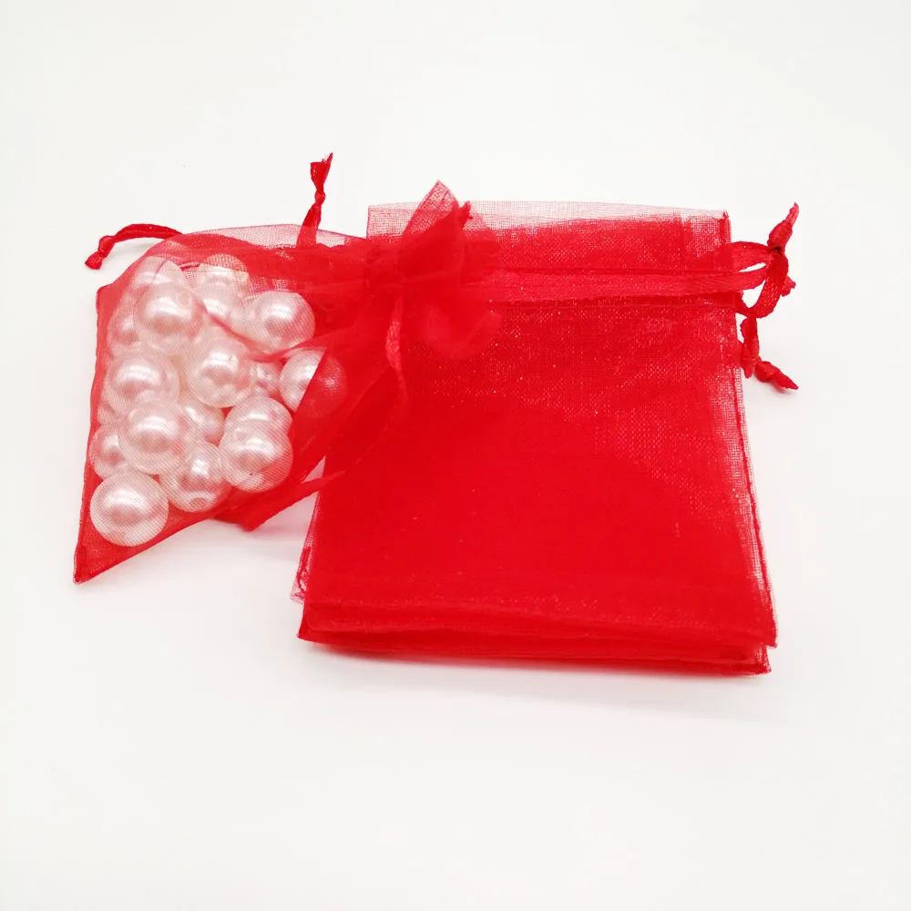 500pcs Organza-Bags Red Organza Gift Bags For Jewelry Packaging Display Christmas Wedding Jewelry Storage Drawstring Bag Diy