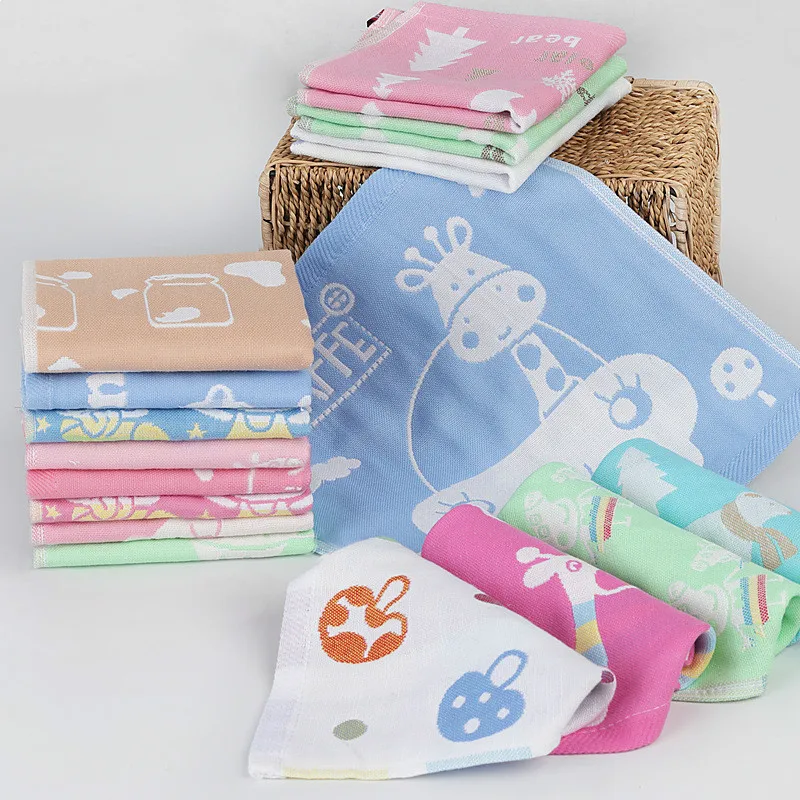 Baby's Animal Patterns Gauze Cotton Fabric Hand Towel, Home Cleaning Face Towel, High Quality, Wholesale, 26x26cm