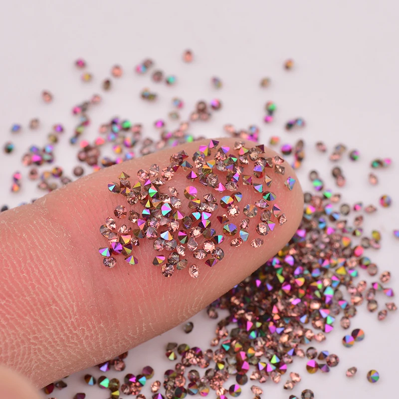 JUNAO 1.2mm 1440pcs Mini Gold Glass Rhinestone Glitter Micro Strass Diamond Tiny Crystal Stone Pixie Nail Decoration DIY Crafts