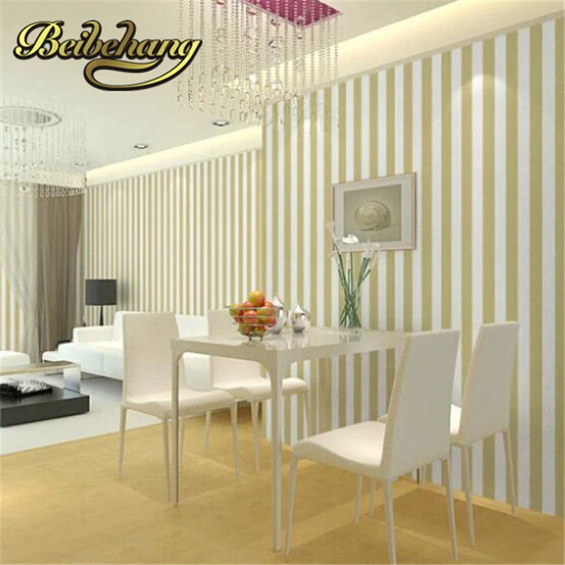 beibehang papel de parede. Modern stylish quality yellow and white stripe roll stripe wallpaper Decor Glamour for bedroom backgr