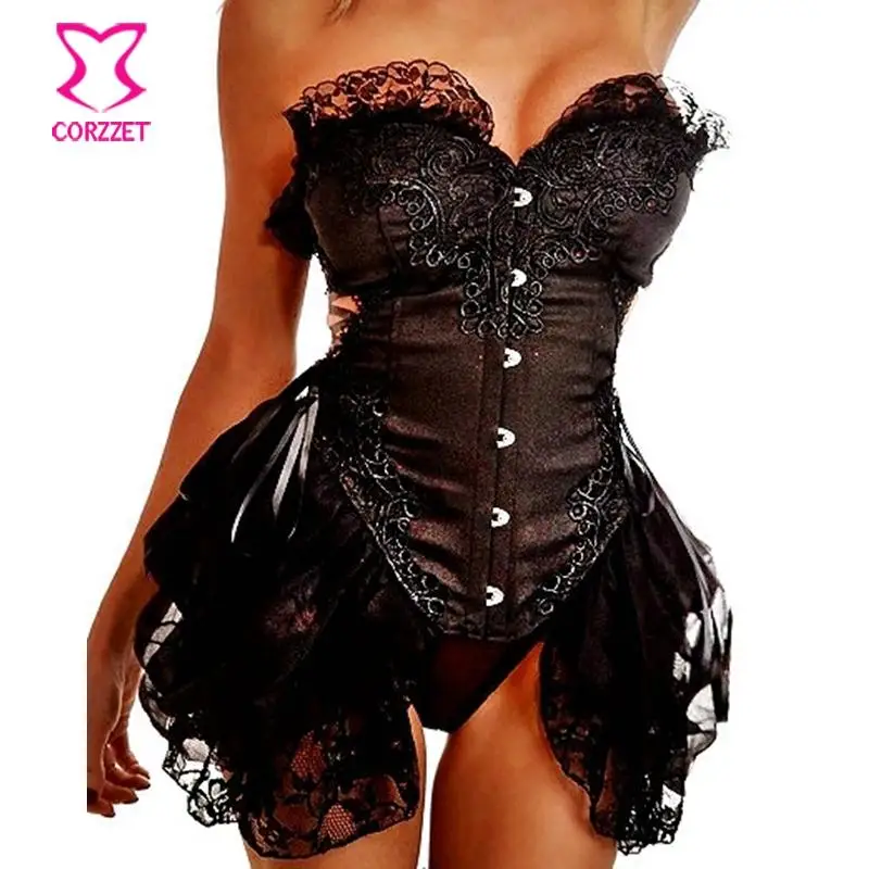 Vestido gótico negro sin tirantes Para fiesta, corsé Burlesque Sexy, adelgazante, cintura