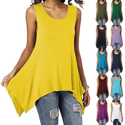 Summer Womens Sleeveless Solid Vest Irregular Casual Holiday Blouse Tops T-shirt