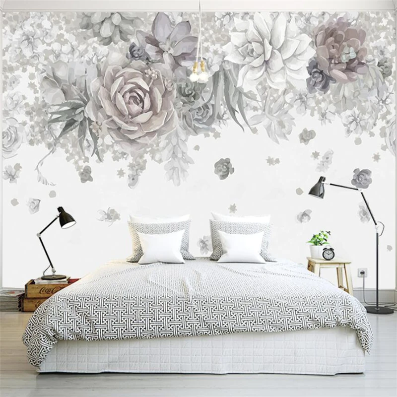 

wellyu Custom wallpaper papier peint Hand painted Nordic plain flowers fresh living room TV backdrop papel de parede 3d