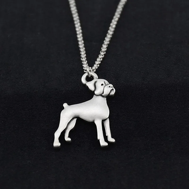 Vintage Silver Color Stainless Steel Long Chains Boxer Pendant Kolye Dog Charms Necklace For Women Men Jewelry Girls Gift 2018