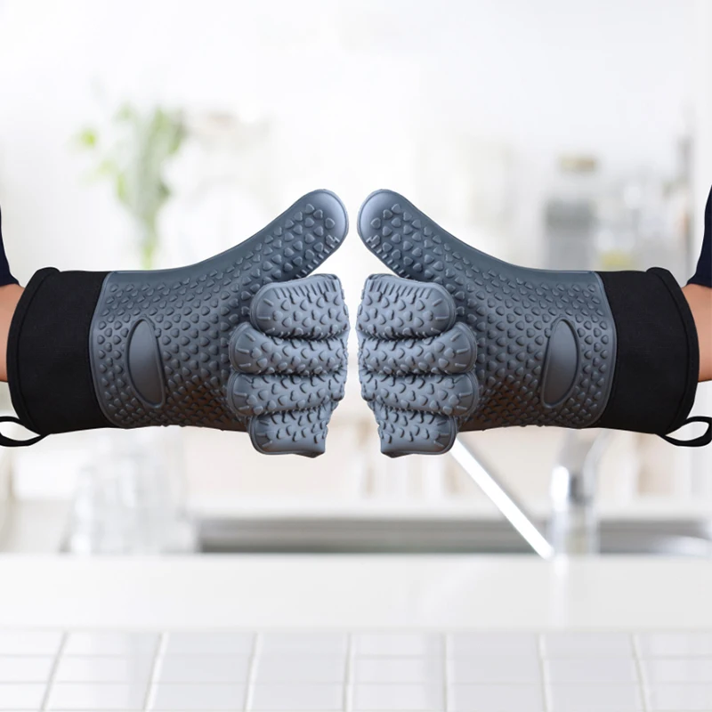 Self Defense Kitchen Working Gloves Heat Resistant Insulation Anti Slip Gloves For Baking Barbecue Microwave Oven Thicken Gloves