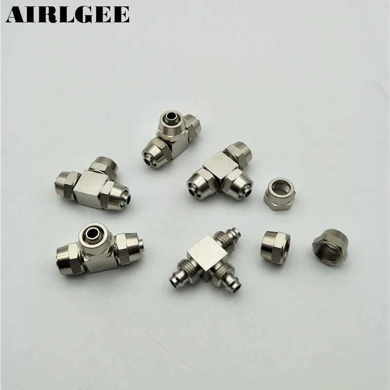 5pcs Chrome Plated Brass Tee Shape Quick Coupler 4mm 6mm 8mm 10mm 12mm Three Way Fittings Connector for Tube