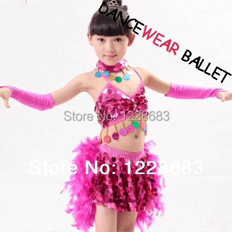 Girls Kids Sequin Glitter Bling Feather Salsa Samba Tango Ballroom Latin Dance Dress Latina Costume Skirts Vestidos De Baile