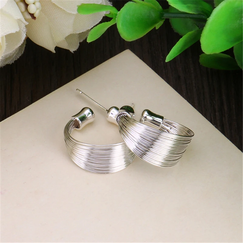 DOTEFFIL 925 Sterling Silver Smooth Multi-line Stud Earrings For Woman Wedding Engagement Fashion Party Charm Jewelry