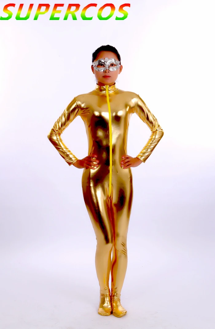 High Quality Halloween Carnival Party Golden Gelatinized Zentai Tights DJ Stage Show Suit Halloween Cosplay Costume