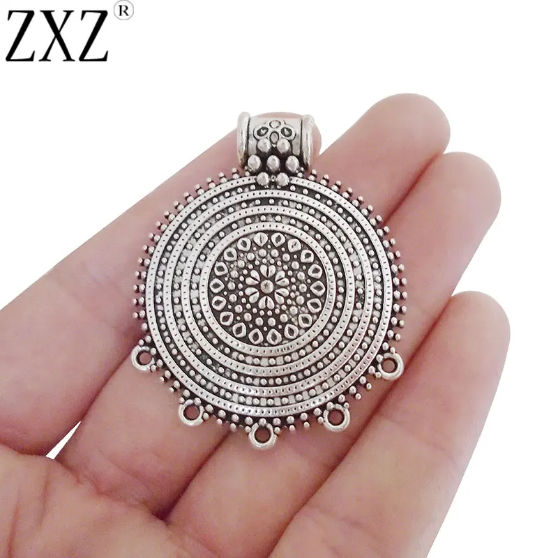 

5pcs Silver Bohemia Multi Strand Round Charms Pendants Connectors For DIY Necklace Jewelry Making Findings 48x39mm