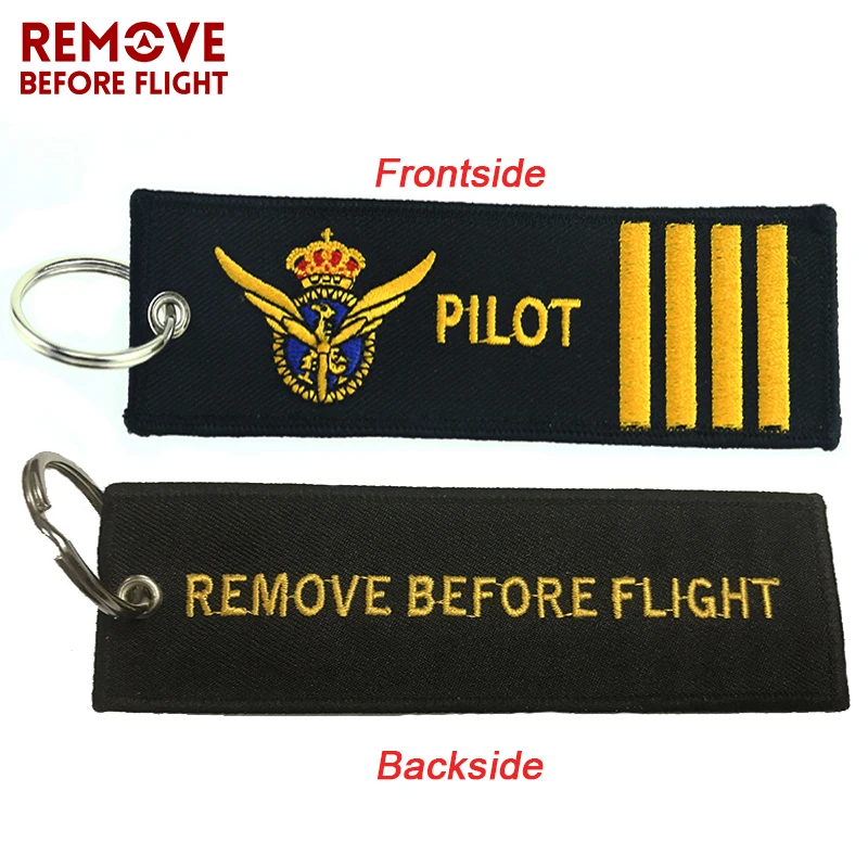 Remove Before Flight Pilot Keychain epaulett Embroidery Key Ring Luggage Tag Jewelry chaveiro Key Holedr For Aviation gift 10 PC